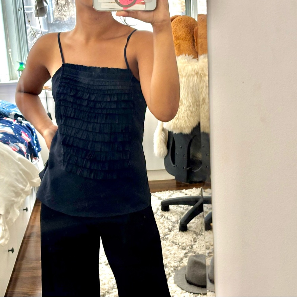Margaret O'Leary Black Ruffle Camisole